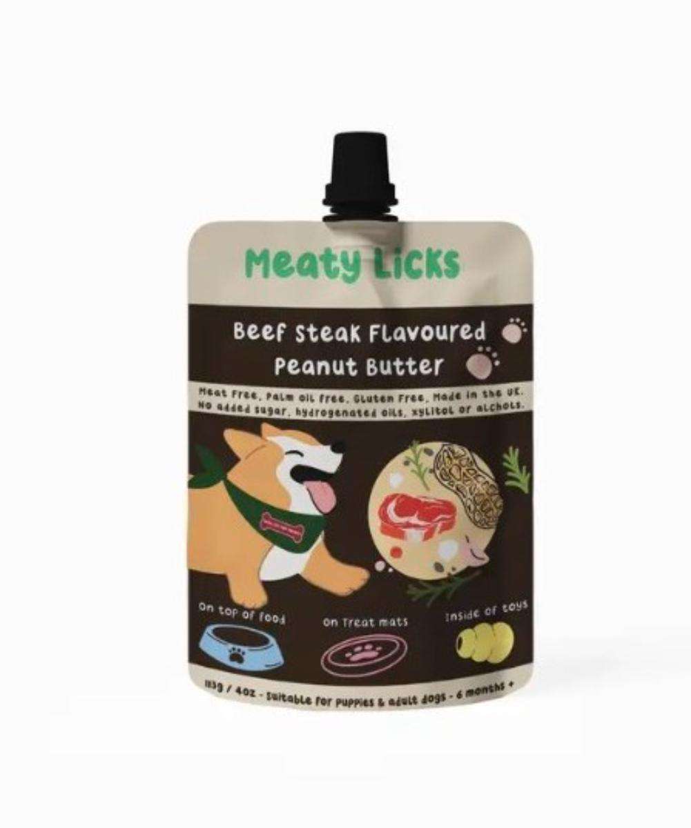 Meaty Licks Beef Steak Flavoured Peanut Butter — dog treats and toys from Haus of Hank