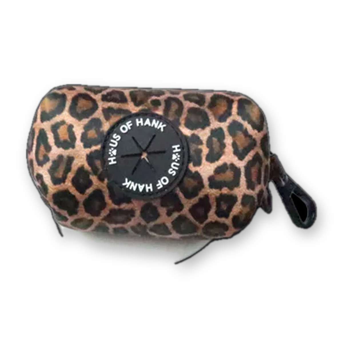 Paws gone WILD Duo Pouch — leopard print dog poop bag holder (front view) from Haus of Hank