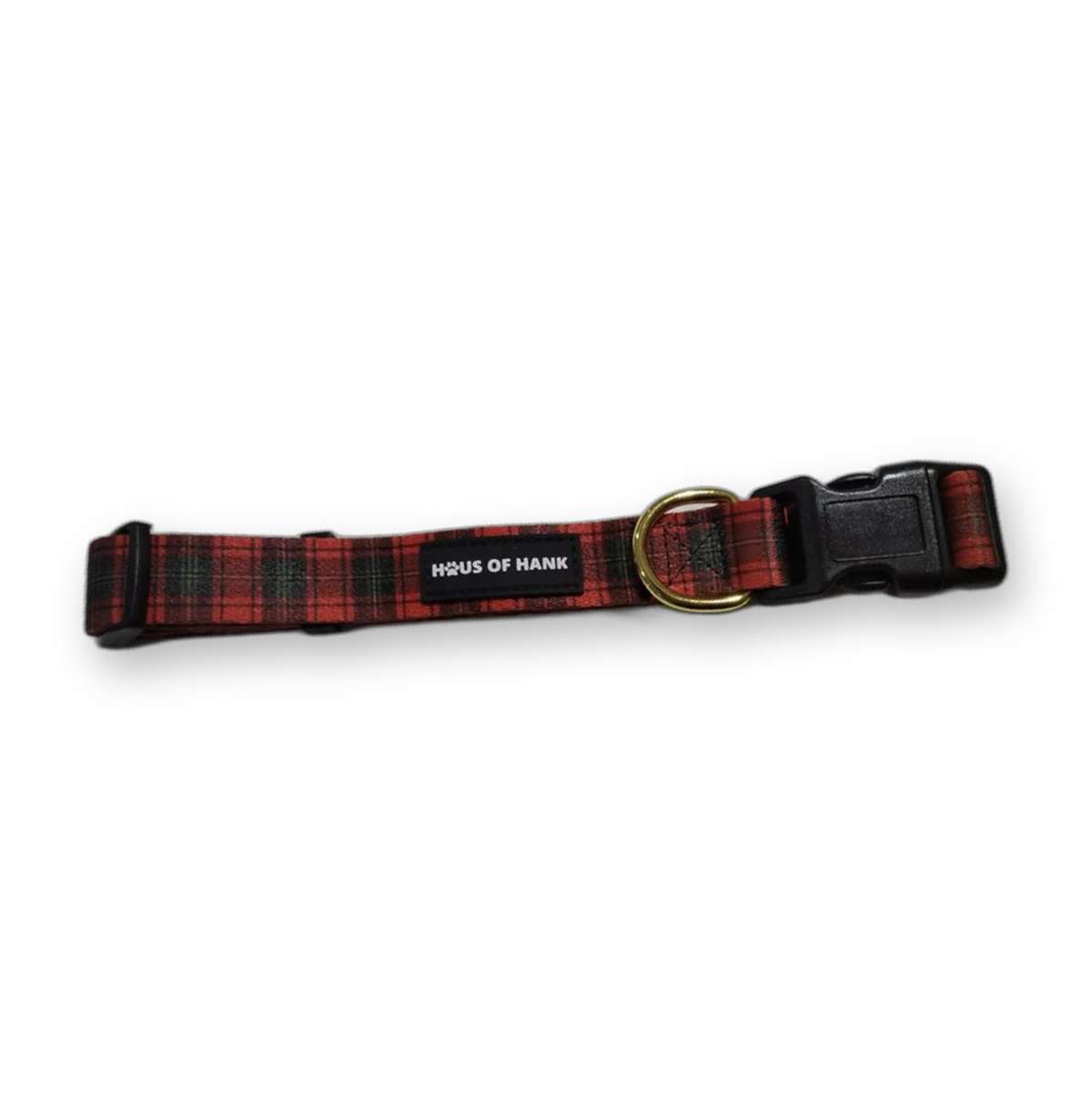 The Festive One Classic Collar — red tartan print dog collar from Haus of Hank
