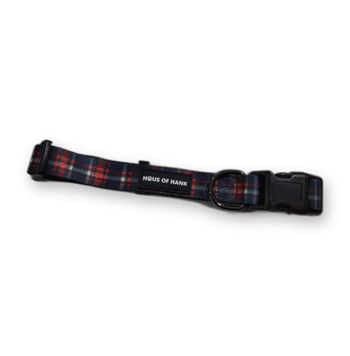 The Heritage Edition Classic Collar — navy tartan print dog collar from Haus of Hank