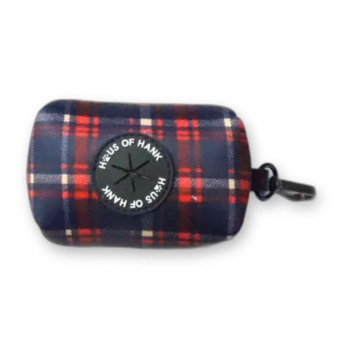 The Heritage Edition Duo Pouch — navy tartan print dog poop bag holder (front view) from Haus of Hank