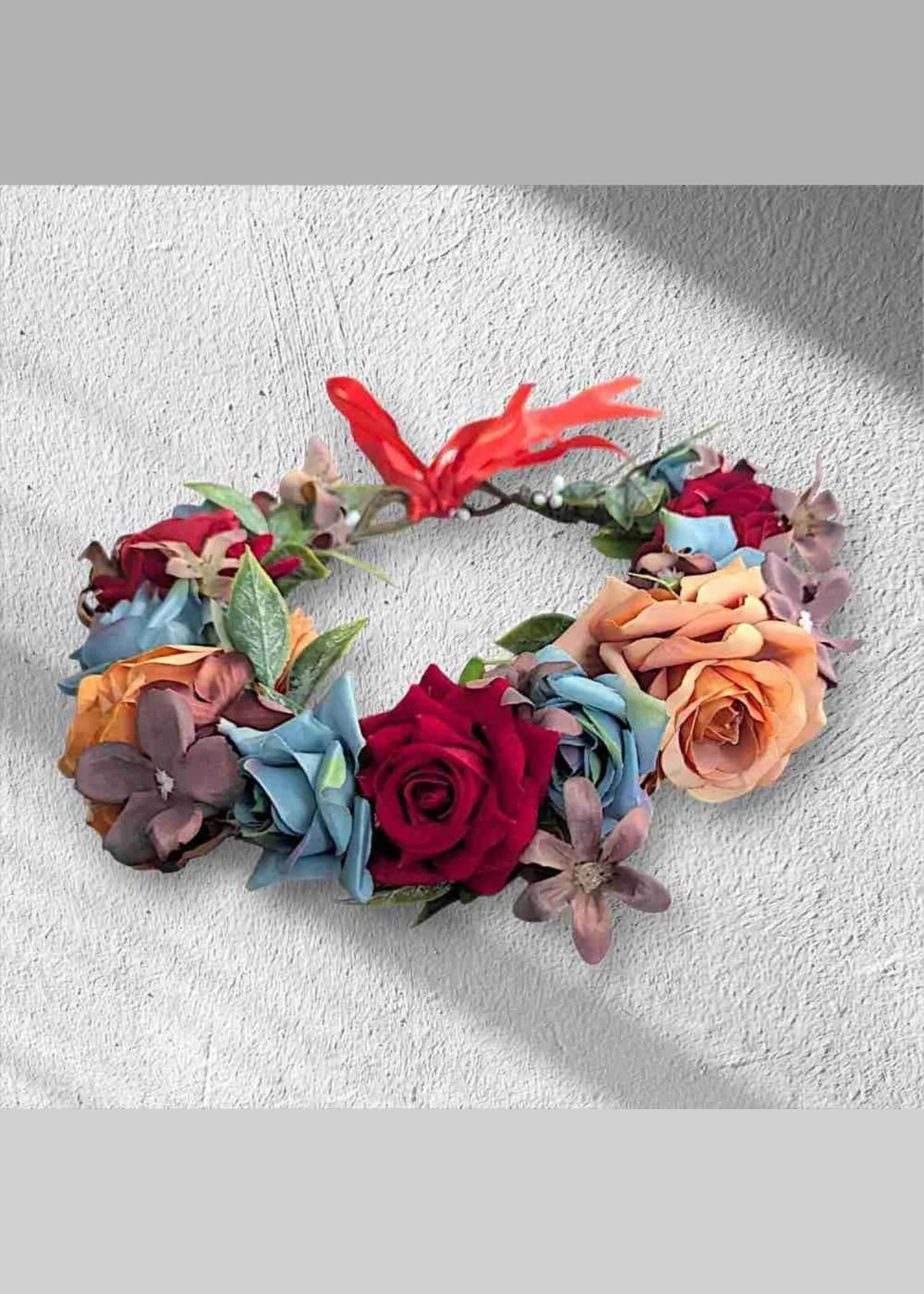 Flower Garland Blue, Orange, Red and Mauve