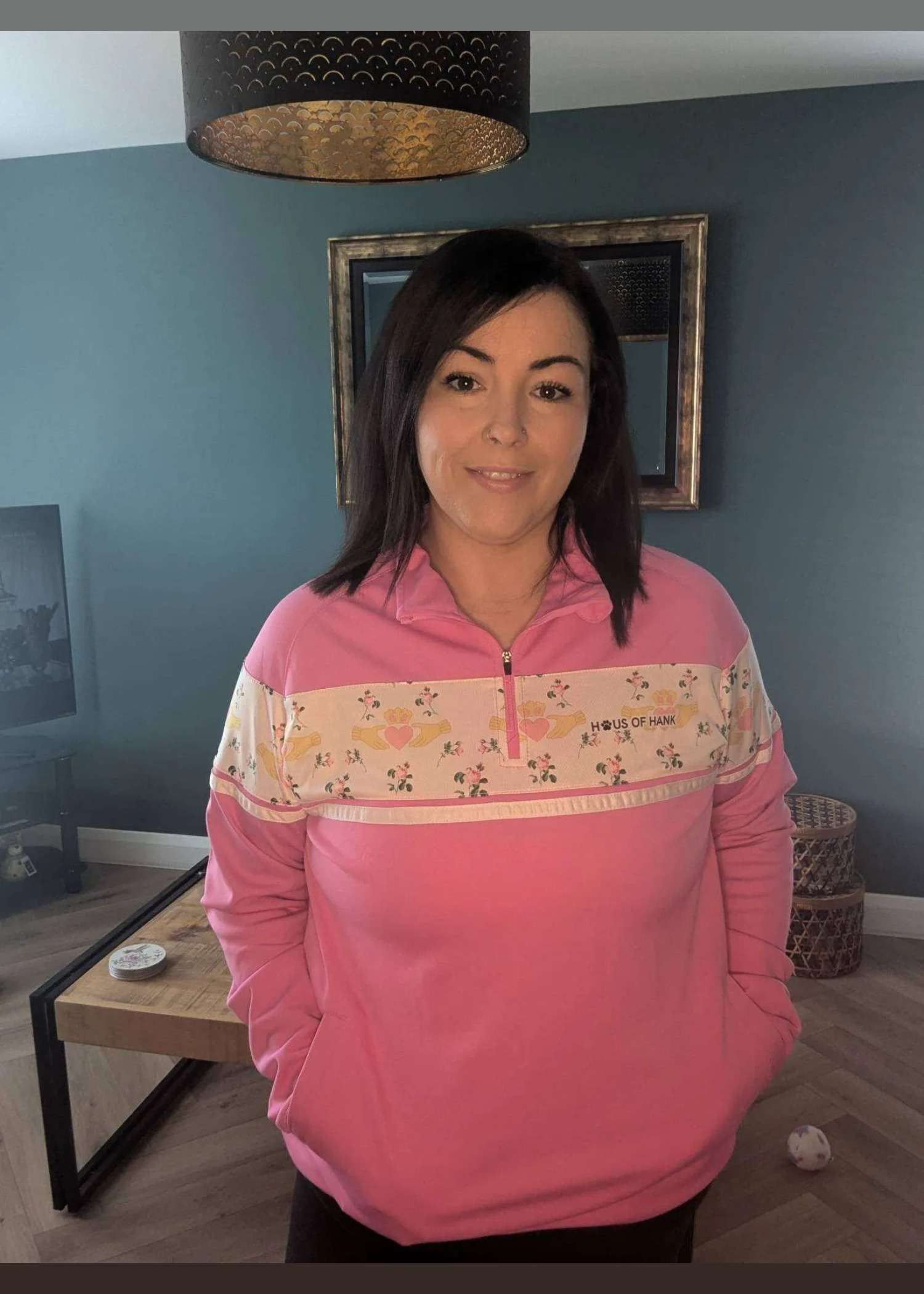 Blush Claddagh 1/4 Zip Pullover — match your dog in the same design from Haus of Hank