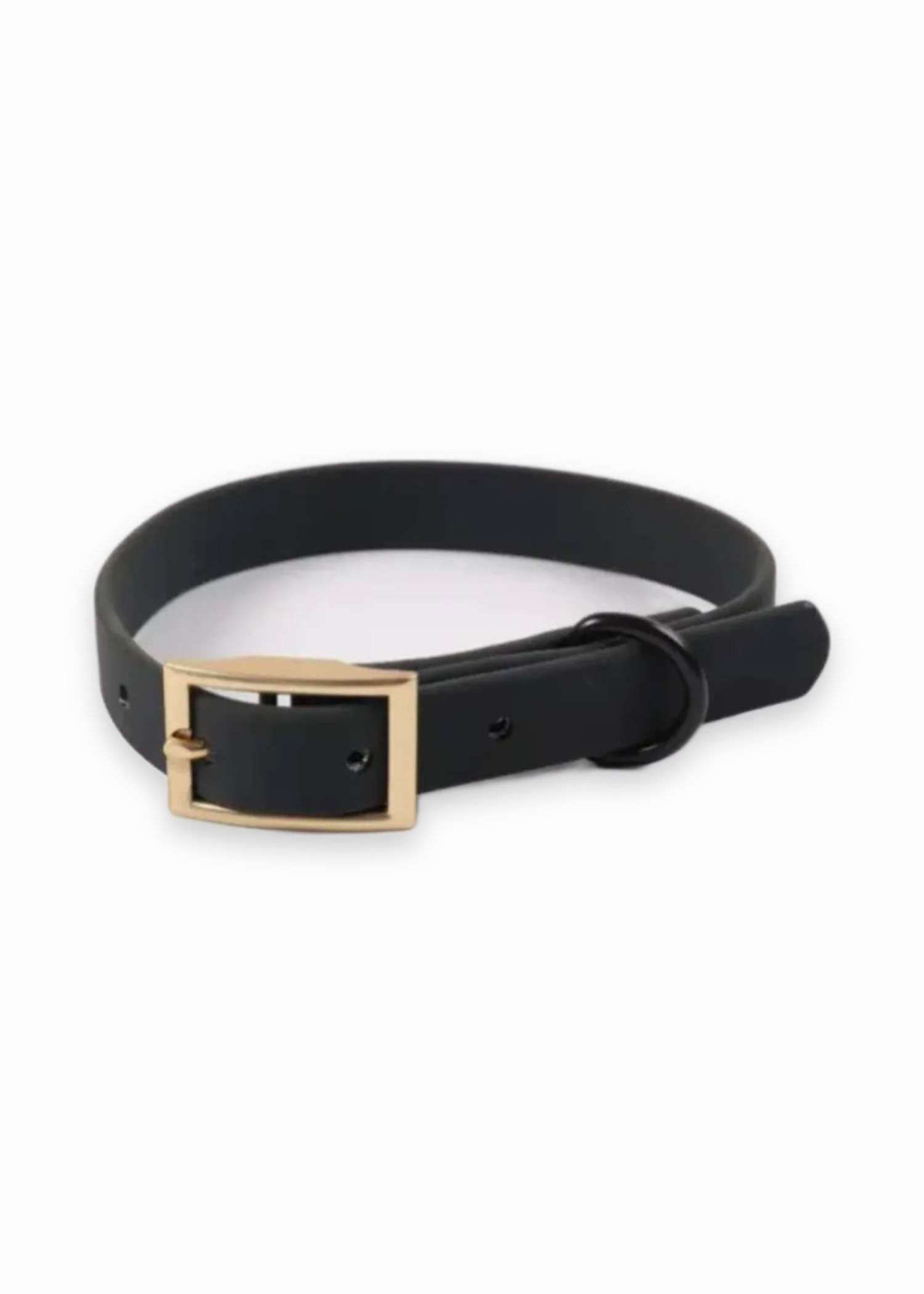 Black waterproof dog collar with gold-tone buckle