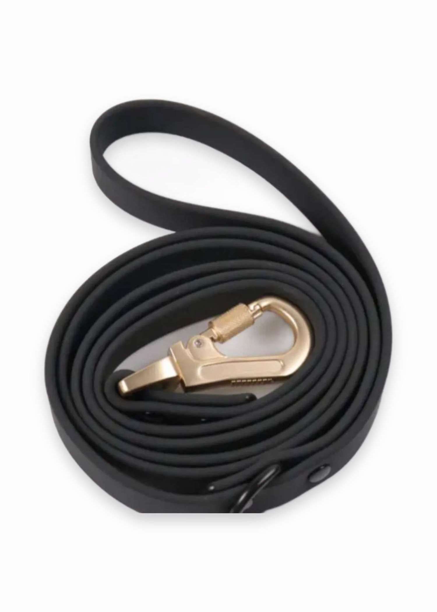 Black waterproof dog lead with gold-tone clip